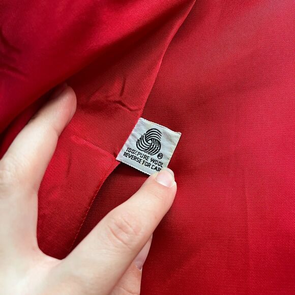 Karen Wool Trench Women's XL Coat Button Red Holiday Vintage 80s Long Pockets - Picture 10 of 11